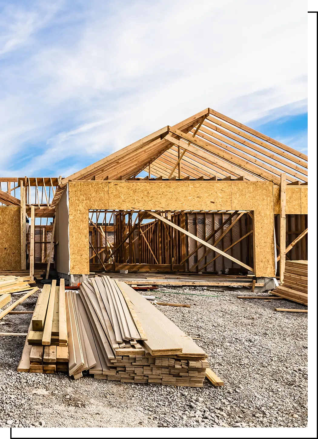 House under construction, wood framing.